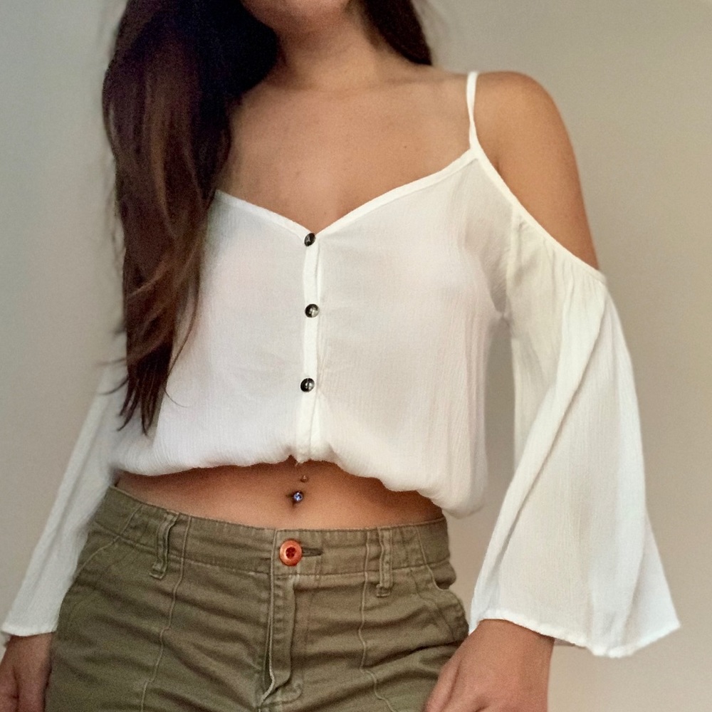 Cold-shoulder crop top with bell sleeves!